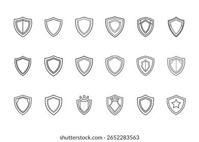 Set Shield Icons in Various Designs Outlined in on a with Different Shapes protection
