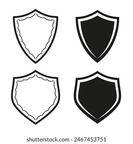 Set of shield icons vector. Two styles of black and white protection symbols. Security and defense emblem design.