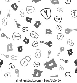 Set Shield with key , House under protection , Key  and Lock  on seamless pattern. Vector