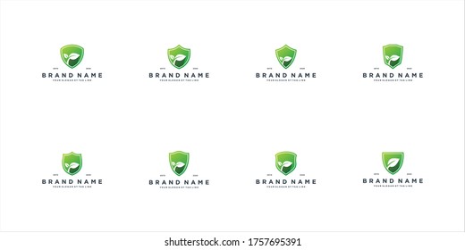 establecer plantilla de vector de diseño de logotipo de hoja de escudo
