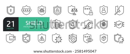 Set Of Shield Line Icons.