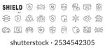 Set of shield line icons. Protection, security, defense, guard etc. Editable stroke. Set 2