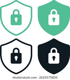 Set of shield with lock icons, security and protection symbols