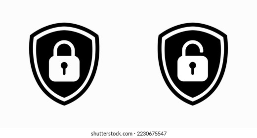 Conjunto de icono Escudo Bloquear y Desbloquear. Candado de símbolos. Señal del vector Ilustración.