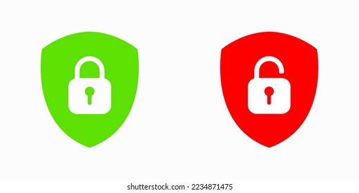 Set of Shield Lock and Unlock Icon. Symbol padlock. Vector sign Illustration.