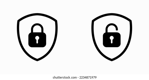 Set of Shield Lock and Unlock Icon. Symbol padlock. Vector sign Illustration.