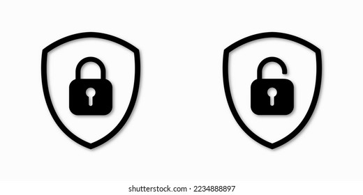 Conjunto de icono Escudo Bloquear y Desbloquear. Candado de símbolos. Señal del vector Ilustración.