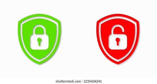 Conjunto de icono Escudo Bloquear y Desbloquear. Candado de símbolos. Señal del vector Ilustración.