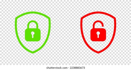 Set of Shield Lock and Unlock Icon. Symbol padlock. Vector sign Illustration.