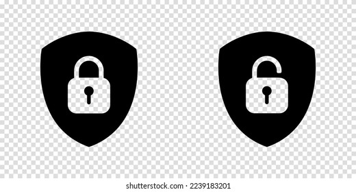 Set of Shield Lock and Unlock Icon. Symbol padlock. Vector sign Illustration.
