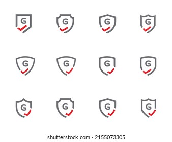  Símbolo del símbolo del signo del logotipo del escudo Diseño con letra G. Logotipo combinado Escudo y marca de verificación . Plantilla de logotipo de ilustración de vector