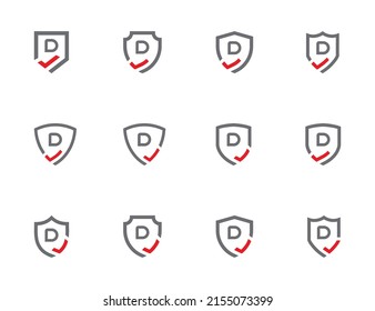  Set of Shield Logo Concept sign icon symbol Design with Letter D. Shield and Checkmark Combination Logo . Vector illustration logo template