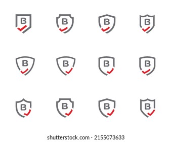  Símbolo del símbolo del signo del logotipo del escudo Diseño con letra B. Logotipo combinado Escudo y marca de verificación . Plantilla de logotipo de ilustración de vector