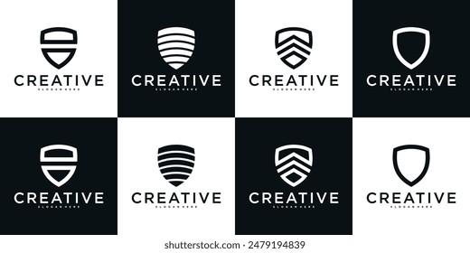 Set of shield logo designs with creative concept. Premium Vector