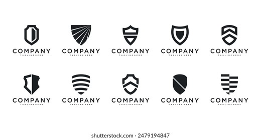 Set of shield logo designs with creative concept. Premium Vector