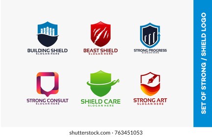 Set of Shield logo designs, Set of Strong logo designs emblem vector illustration