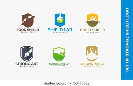 Set of Shield logo designs, Set of Strong logo designs emblem vector illustration