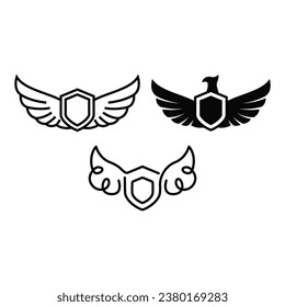 Set of Shield logo illustration with wings on a white background
