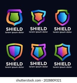 Set of Shield logo. Protection, security, and guard shape. Colorfull style. Illustration vector graphic . Aplication icon. Design inspiration. Fit to your Digital media, Business, Company etc