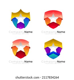 Establecer el logotipo del escudo con la ilustración de diseño estrella, logotipos de seguridad