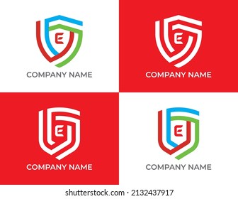 Set of Shield Logo symbol Design with Letter E. Vector logo template