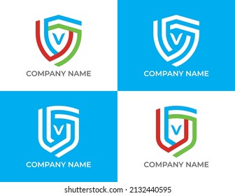 Set of Shield Logo symbol Design with Letter V. Vector logo template