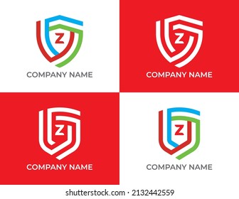 Conjunto de símbolos del logotipo Escudo Diseño con letra Z. Plantilla de logotipo del vector