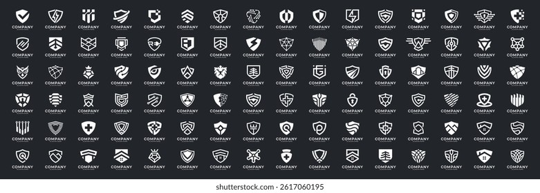 Set of shield logo template. Abstract icon security with modern symbol. Usable for Business, protection, data security and technology.