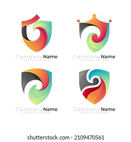 Set shield logo and water wave design vector. security icon