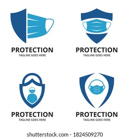 Set  Shield protecting Logo Design Template. Illustration vector graphic of shield and face mask design concept. protective antivirus shield to coronavirus, COVID-19, 2019-nCoV infection. 