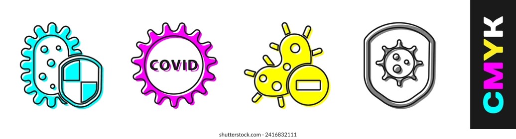 Set Shield protecting from virus, Corona virus covid-19, Negative virus and Shield protecting from virus icon. Vector