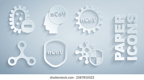 Set Shield protecting from virus, Corona 2019-nCoV, Virus,  and Negative icon. Vector