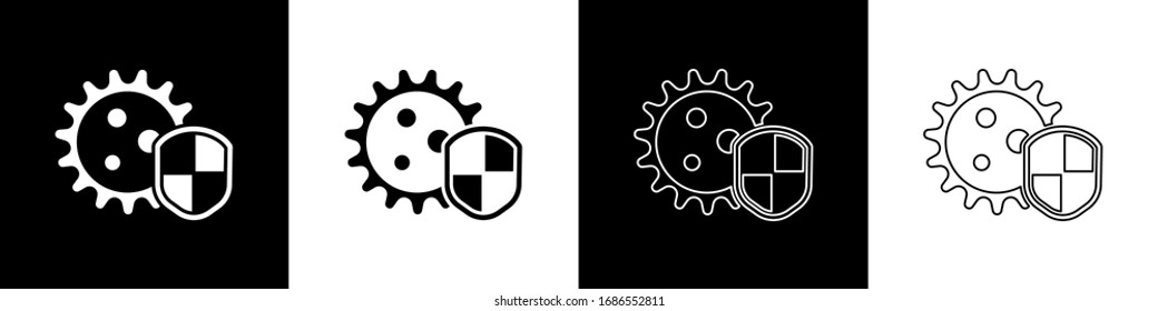 Schild zum Schutz vor Viren, Keimen und Bakterien einzeln auf schwarz-weißem Hintergrund. Konzept des Immunsystems. Corona-Virus 2019-nCoV. Vektorillustration-Illustration