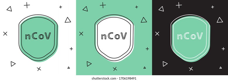 Set Shield protecting from virus, germs and bacteria icon isolated on white and green, black background. Immune system concept. Corona virus 2019-nCoV.  Vector Illustration