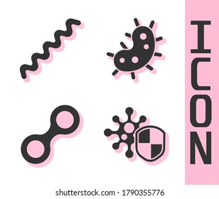 Set Shield protecting from virus, Virus, Virus and Virus icon. Vector