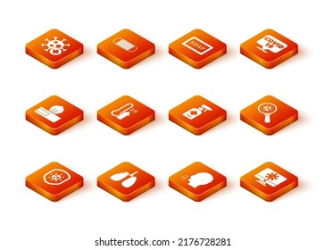 Set Shield Protecting From Virus, Lungs, Wet Wipe Pack, High Human Body Temperature, Man Coughing, Liquid Antibacterial Soap, Virus Statistics On Monitor And Under Magnifying Glass Icon. Vector