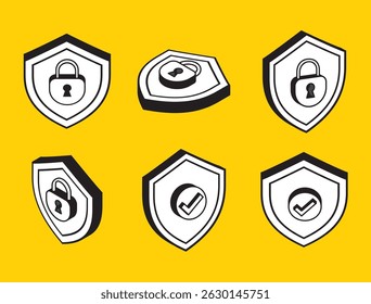 conjunto de ícone e símbolo de proteção de escudo, segurança e protegido contra hackers