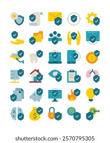 set of shield protection security decoration element flat icon vector illustration