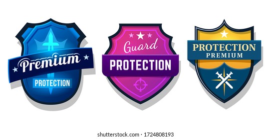 Set of shield protection, web security safety sign