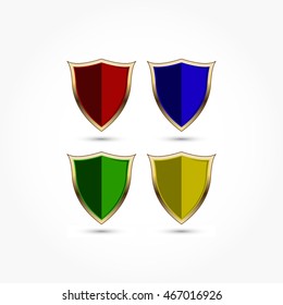 set of shield in red blue green yellow colour