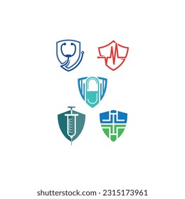 Set shield security vector illustration. Medical shield with cross icon set isolated on white background