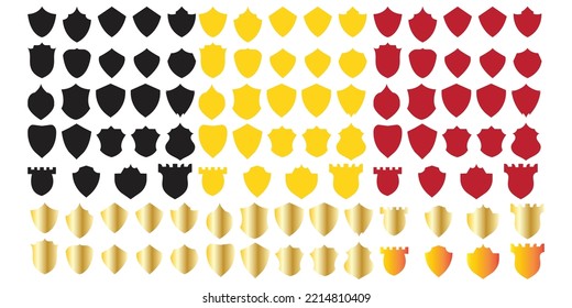 Set of shield shapes various style and color. Collection of shield icon vector template isolated. logo design, flat syle color editable vector illustration on blank background