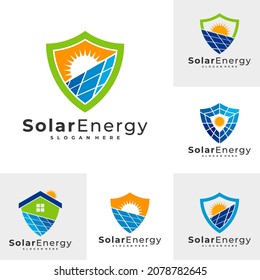 Set of Shield Solar logo vector template, Creative Sun energy logo design concepts