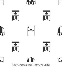 Set Shield com estrelas, Declaração de independência e bandeira americana em padrão contínuo. Vetor