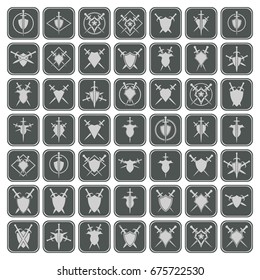 Set of shield and sword icons. Shield and sword logo template. Security company sign.