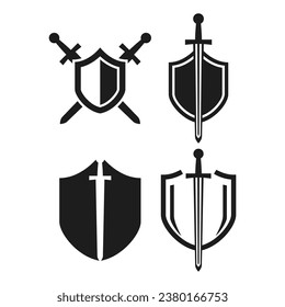 Set of Shield and sword logo on a white background