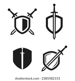 Set of Shield and sword logo on a white background