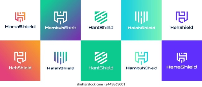 Conjunto de tecnología de escudo con la letra H vector de logotipo abstracto