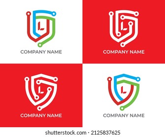 Set of Shield Technology Logo icon symbol with Letter L. Vector logo template
