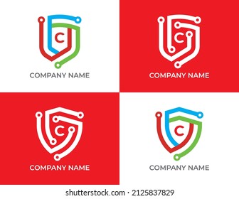 Símbolo de icono de Set of Shield Technology con la plantilla de logotipo Carta C. Vector
